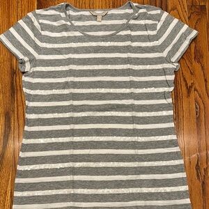 Banana Republic Gray and White Striped Sequin Top